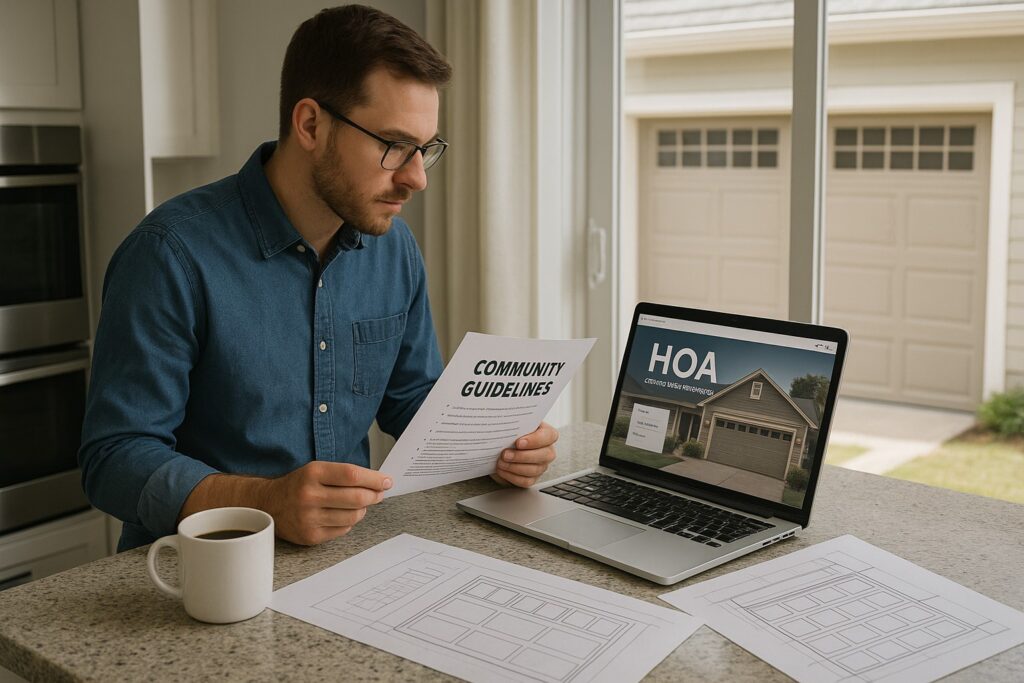 New Garage Door Installation for HOA-Regulated Homes: What You Need to Know 2 a man looking at a paper